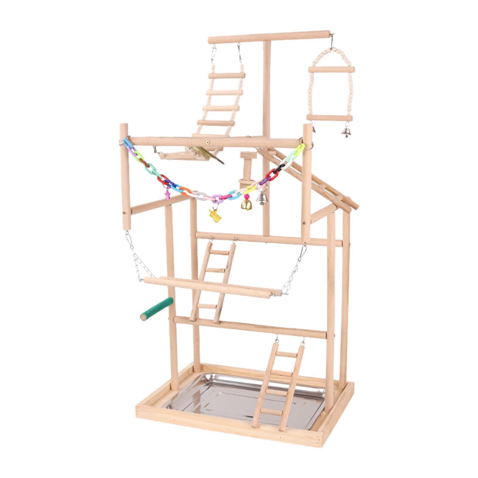 Puesto de Juego para pájaros, Percha de para Madera, Gimnasio con Escalera y Columpio para Escalar, Juguetes para Loros, Espacio de Aventura para Juegos, Ejercicio para