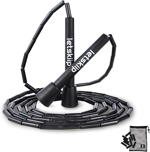 Cuerda de saltar ajustable con cuentas para principiantes, mujeres y adultos, cuerda de fitness segmentada sin enredos con 10 cuentas de repuesto y