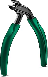 BALUCA Curved Head Toenail Clippers for Seniors for Thick Toenails, Long Handle Toe Nail Clippers with Catcher, German Stainless Steel Angled Nail Clippers with Silicone-Grip - Green
