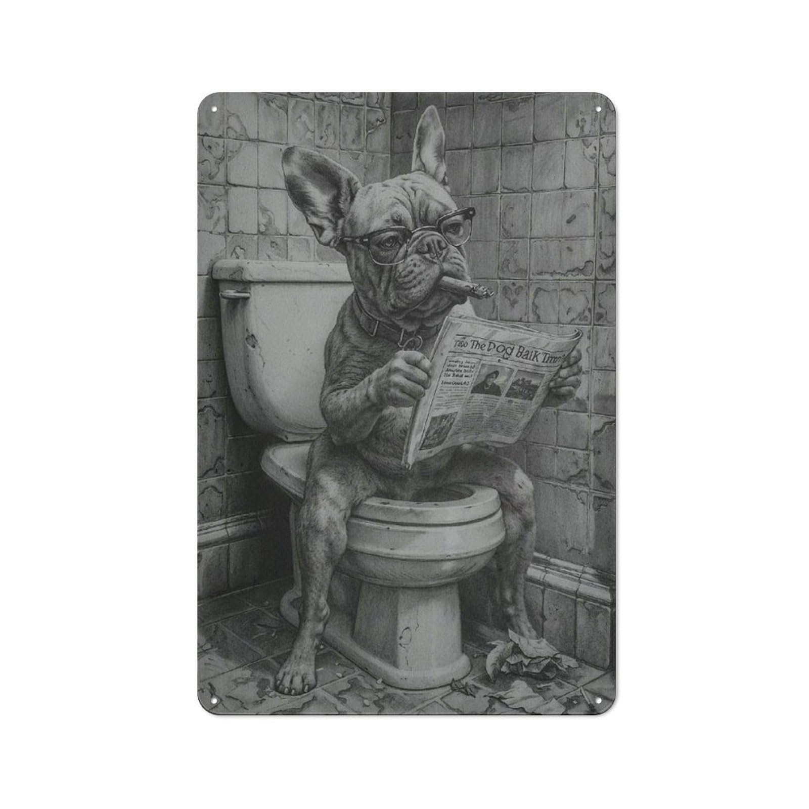 Junmoney Dog Goes To The Toilet 30X20cm Retro Tin Sign With For Living Room Or Hallway, A Decorative Metal Sign For Living Rooms And Hallways