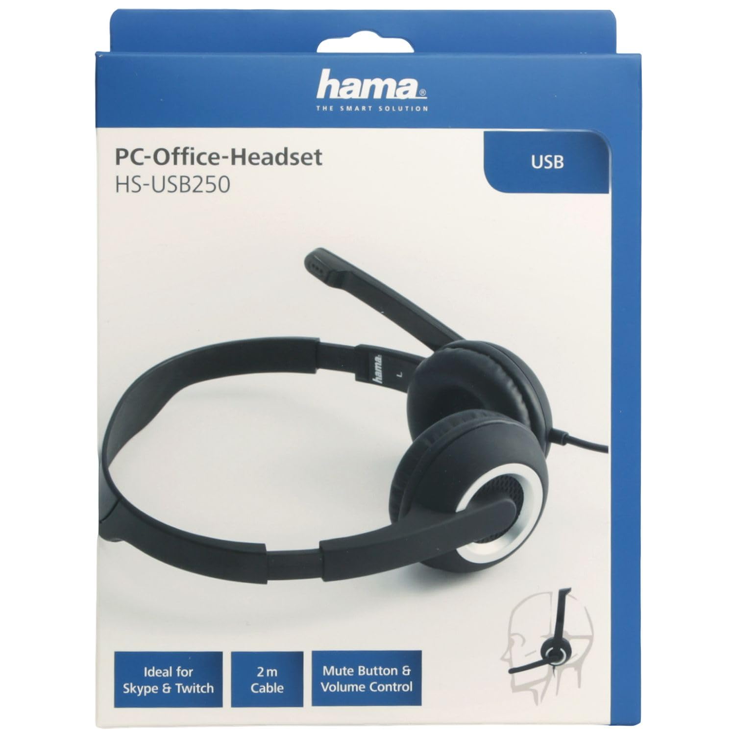 Hama HS-USB250 - Auriculares de Oficina con micrófono, USB, estéreo, Color Negro