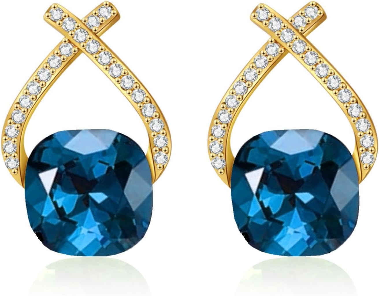 Austrian Crystal Drop Earrings Plated 18K/Rose Gold Zircon Gemstone Birthstone Hanging Ruby Sapphire Emerald Silver Jewellery Gift for Wife Mother Daughter Girlfriend