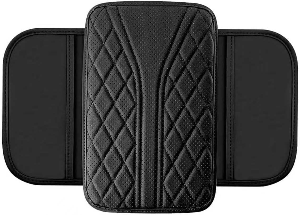 Car Center Console Cover, Leather Auto Armrest Cover with 2 Storage Pockets, Waterproof Breathable Center Console Armrest Pad, Universal for Most Cars, Trucks, SUVs (Gray)