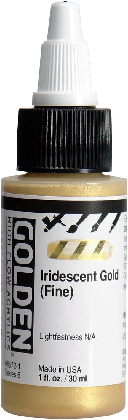 GOLDEN High Flow Acrylics, Iridescent Gold (Fine), 1 fl. oz. Bottle, Professional Acrylic Paint, Semi-Transparent