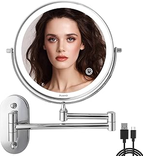 Auxmir 10x Magnification Wall Mirror Illuminated LED Wall Makeup Mirror with 3 Colour Modes, 1X/10X Magnification USB Charge, Touch Screen, 360° Swivel and Extendable for Bathrooms