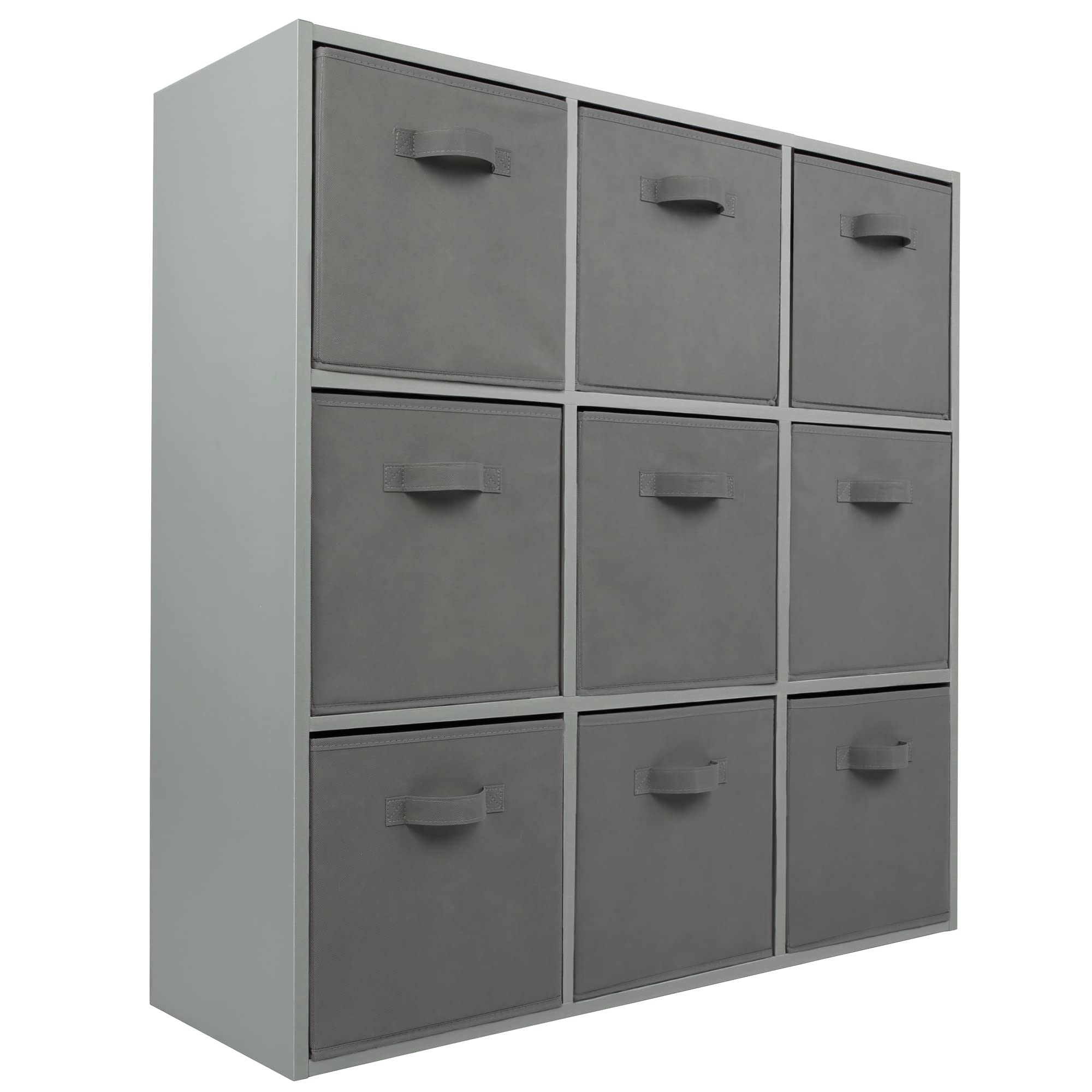 Charles Jacobs Grey 9 Cube Storage Shelving Unit + 9 Grey Fabric Drawers