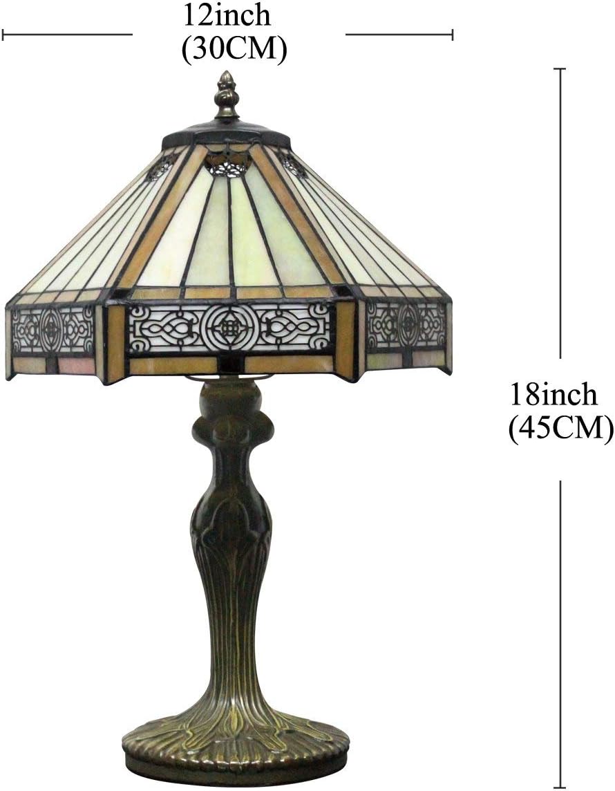Flаѕh Dеаlѕ - 40% оƒƒ Tiffany Lamp Bedside Table Lamp Yellow Hexagon Stained Glass Mission Style Reading Desk Light 18 Tall Lover Livingroom Bedroom Library Banker Hotel Luxurious Victorian WERFACTORY LED Bulb Included