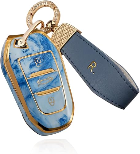 SANRILY Funda para llave de coche Peugeot sin llave, funda de protección completa, Azul