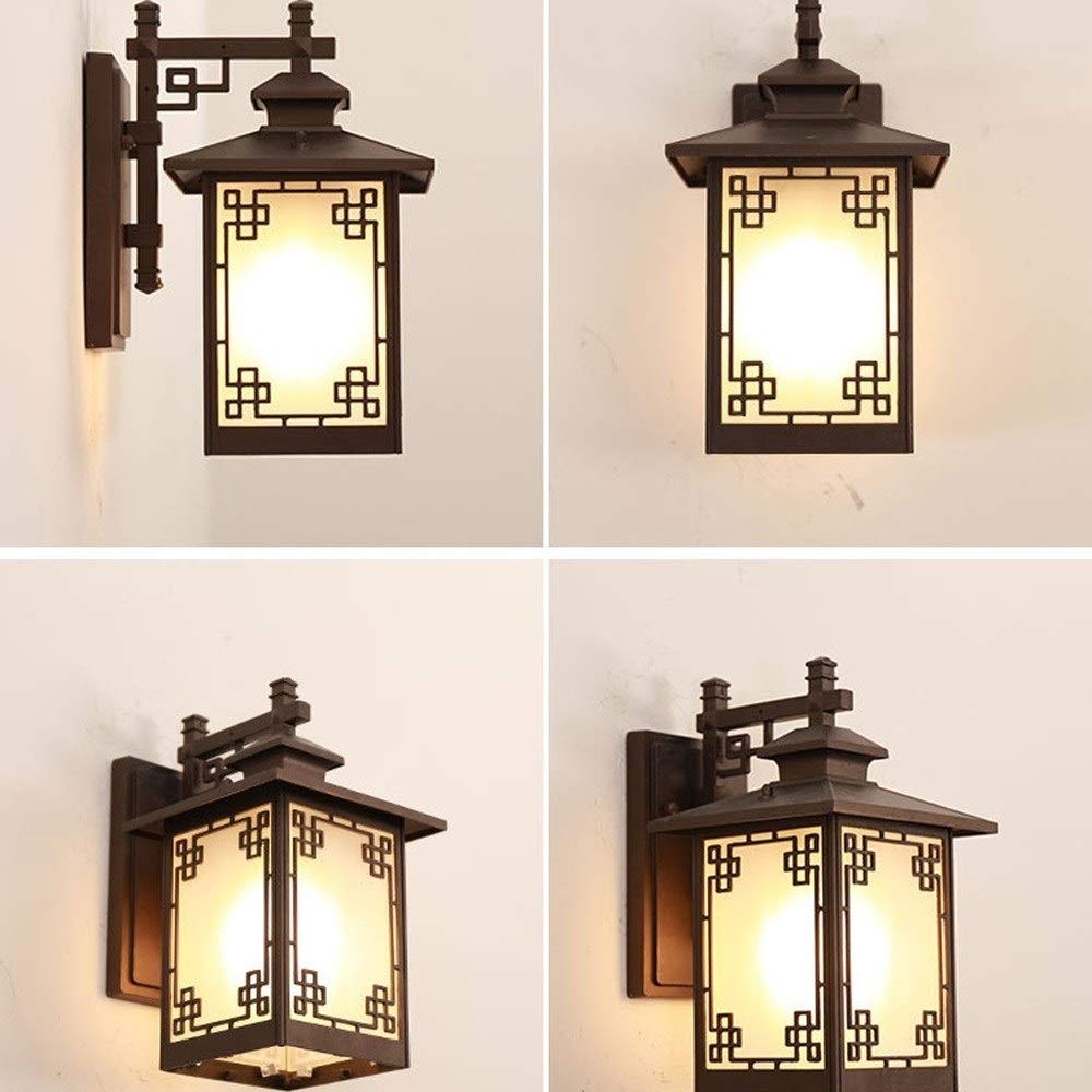 Chinois Rétro Extérieure Applique Murale Étanche En Aluminium En Verre Givré Applique Murale Style Japonais Simple Carré Antique Villa Porte Porte Jardin Terrasse LED Lumières E27 Décoration Lan