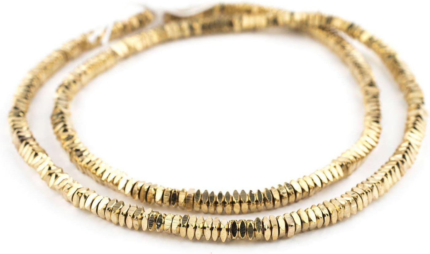 The Bead Chest Metal Faceted Square Beads - Full Strand of Ethnic Spacer Sliced Heishi Beads (4mm, Gold)