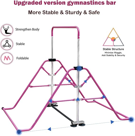 Gymnastics Bar Folding Gymnastics Equipment with Gymnastic Rings Adjustable Height Horizontal Bar for Kids/Home Girls/Children Ages 3-12 Years.