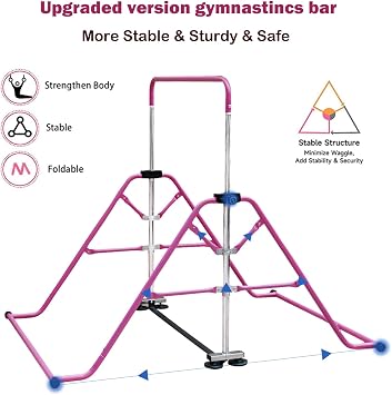 Gymnastics Bar Folding Gymnastics Equipment with Gymnastic Rings Adjustable Height Horizontal Bar for Kids/Home Girls/Children Ages 3-12 Years.