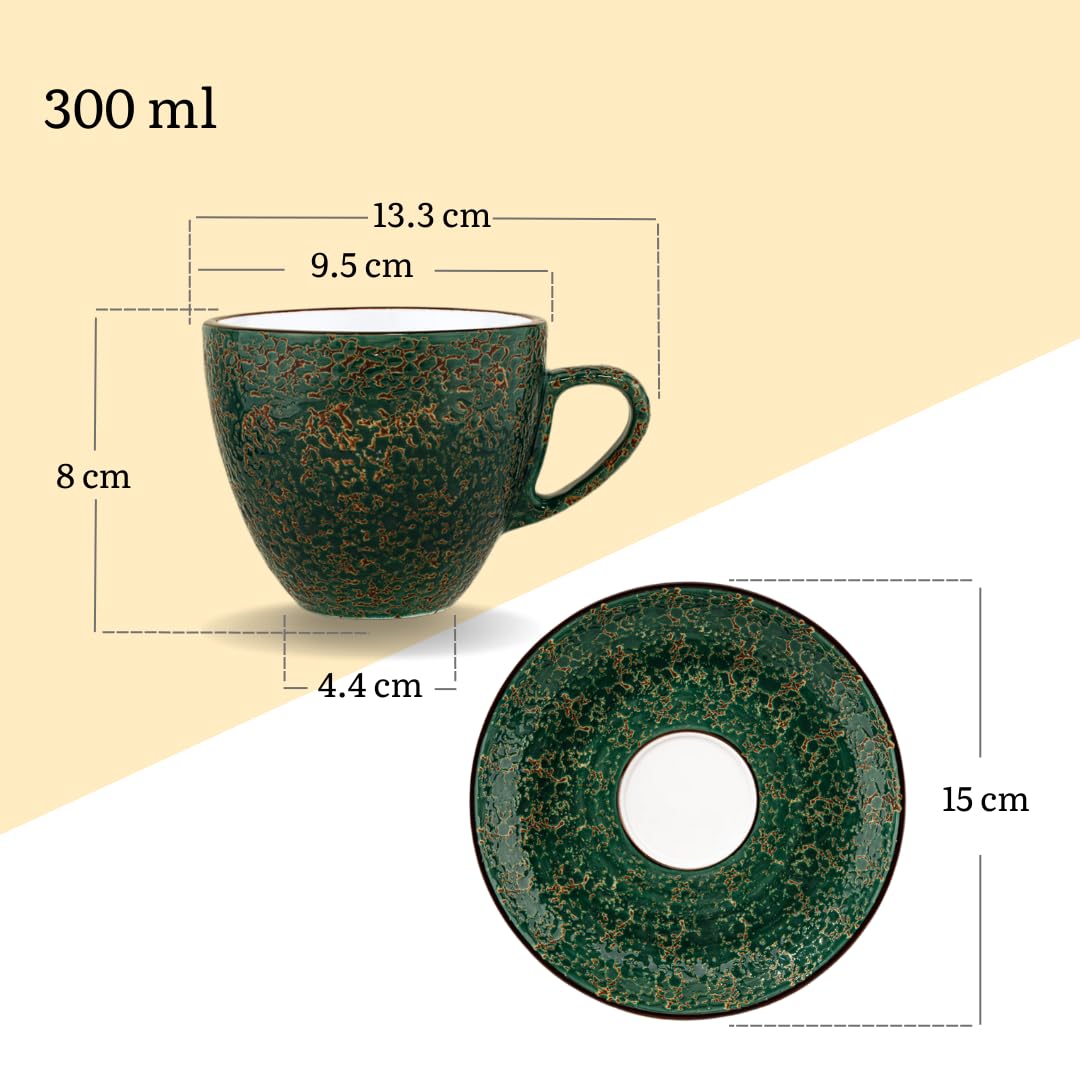 Wilmax - porcelanowy kubek do kawy - pistacjowy i zielony kubek do kawy 300 ml ze spodkiem 15 cm - filiżanka do herbaty, kawy, cappuccino - porcelanowe filiżanki