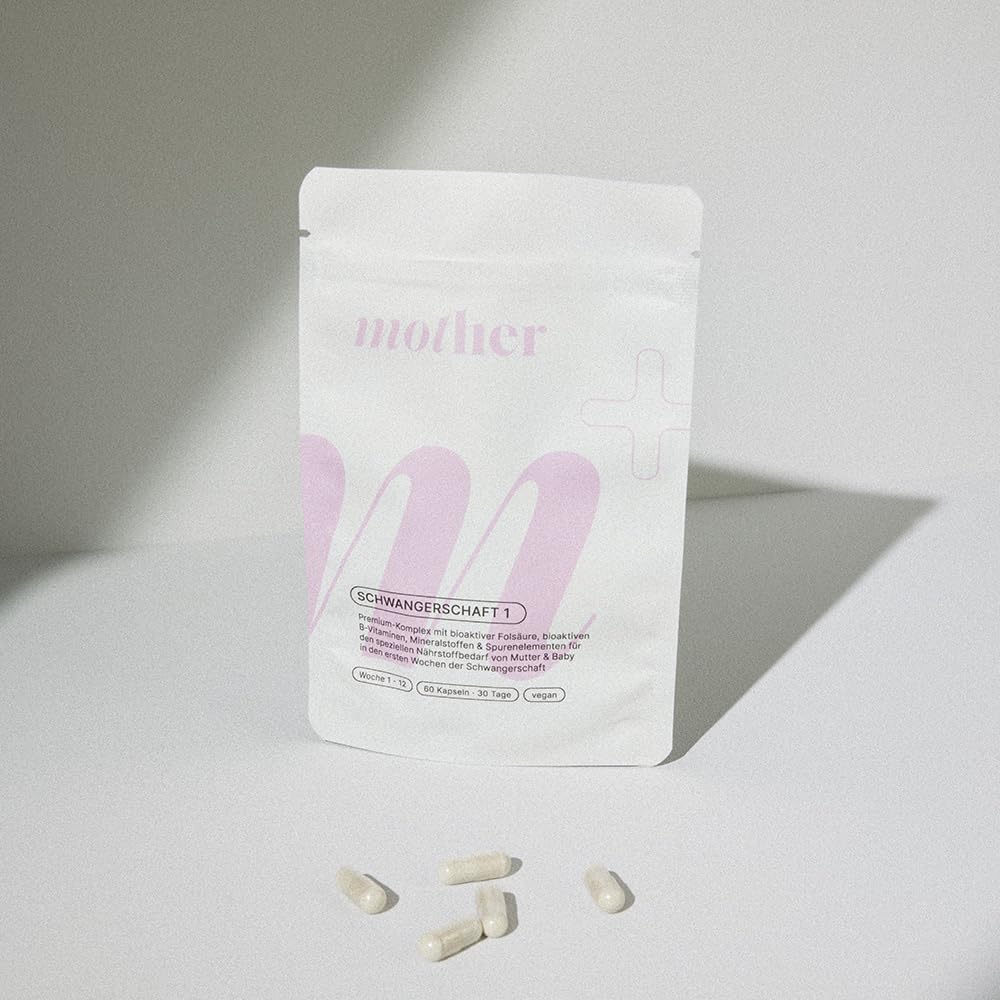 mother+ Schwangerschaft 1 Premium Komplex - Hochwertige Mikronährstoffversorgung für Kinderwunsch & Frühschwangerschaft Woche 1-12 / Mit Folat, Eisen, Jod & wichtigen Vitaminen/Vegan