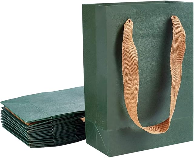 PandaHall Elite 10pcs 22x15cm Medium Kraft Paper Gift Bags with Handles, Black Kraft Bags, Party Bags, Retail Paper Bags Bulk, Merchandise Bag, Wedding Party Bag