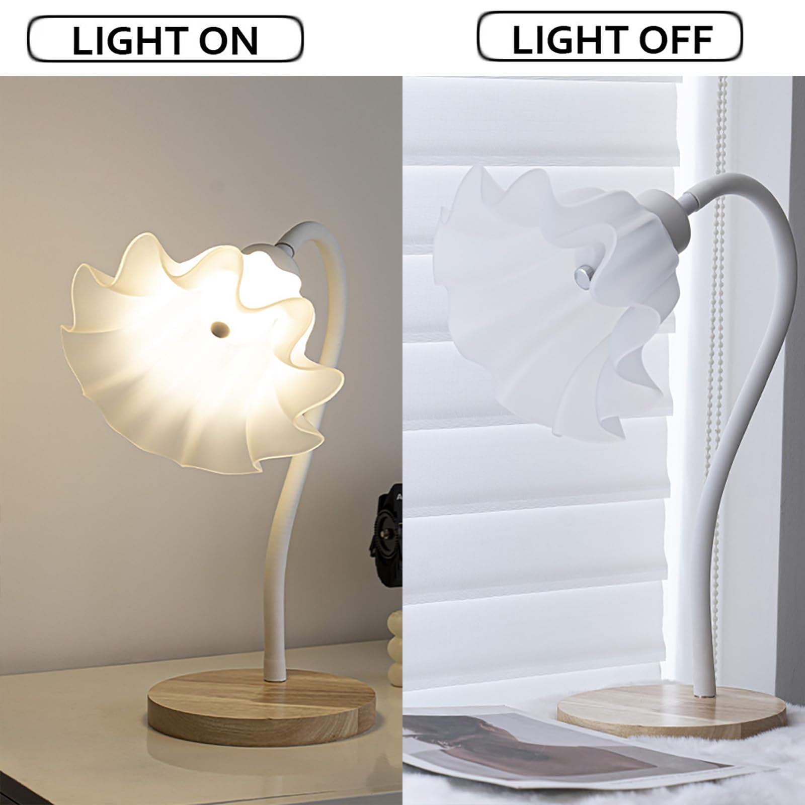 Blumen-Tischlampe, Schwanenhals, Maiglöckchen, Schreibtischlampe mit stufenlosem Dimmen, biegbar, Blumenlampe, augenschonendes Nachttischlicht, LED-Leselampe für Schlafzimmer, Lesen, Büro,