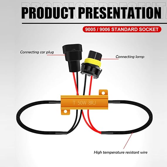 2 PCS 9005/9006 Car LED Light Bulb Decoder, Alloy Shell Ultra-high Frequency High Power Fog Light Resistor Decoding Line, Strobe Problem Solving Accessories, for Most Models (Black & Gold)