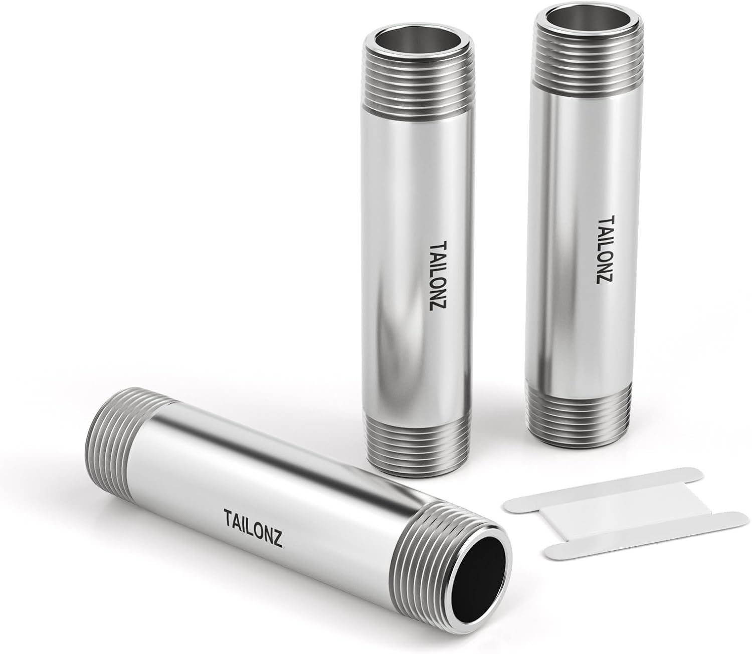 TAILONZ PNEUMATIC 1/4" NPT Male x 1/4" NPT Male 304 Stainless Steel Pipe Nipple, 6" Length Thickened Cast Pipe Fitting, Threaded Connector（Pack of 3）
