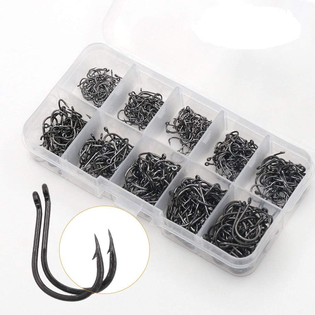 Small Fishing Hooks, Assorted 10 Sizes Fish Hooks Portable Plastic Box,