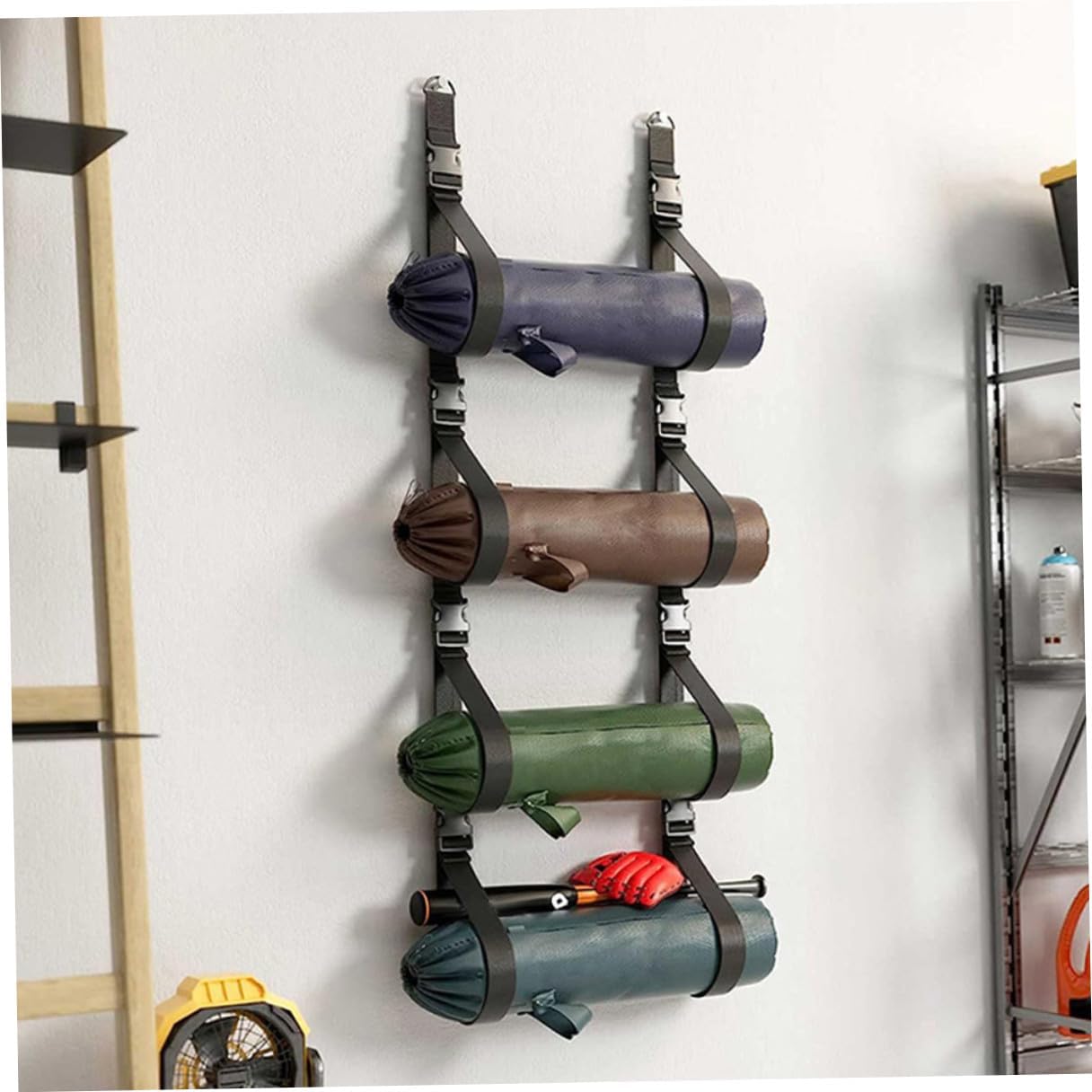 Ciieeo Adjustable Wall Storage Straps for Garage, 2pcs Multi-use Wall-mounted Folding Chair Rack, Heavy Duty Wall Strap Organizer for Garage Storage and Tool Hanging