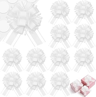 12 PCS 6'' DIY White Gift Bows Large Bows for Gift Wrapping Ribbon, Big Pull Bows for Present Christmas Wedding Baskets Valentine Flower Holiday Decoration