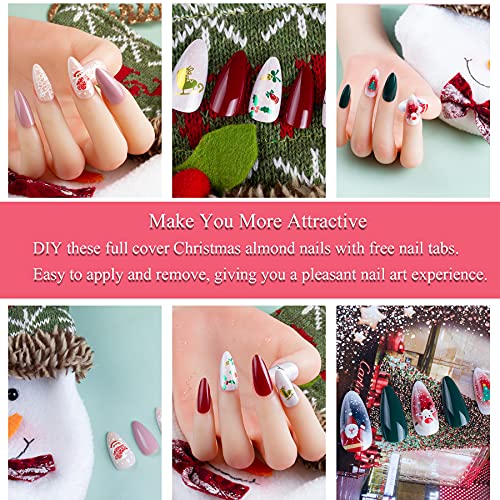 Vivid Tella 72Pcs Christmas Nails Snowflake Almond Press On Santa Claus Elks Glossy Stiletto False Nails X-Mas Nail Tips Gift Box #TOP2