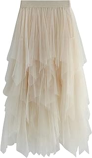 YILEEGOO Damen Tüllrock Hohe Taille gestufte Mesh Ballett Prom Party Tüll Tutu A-Linie Midi Rock