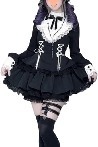 Pokn Lolita Dress Tenshii Kawaii Clothes Jirai Kei Fashion Summer Short Sleeve Bow Dresses Cute Puffy Skirt Gothic