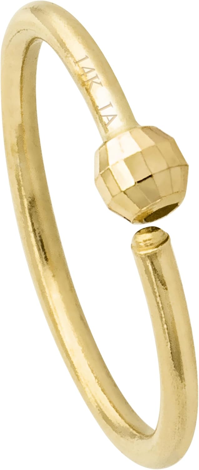 Solid 14K Yellow Gold Disco Ball Nose Ring, 20G Captive Bead Nose Hoop, 8mm, Twist-open 14KNH001DSB-8MM