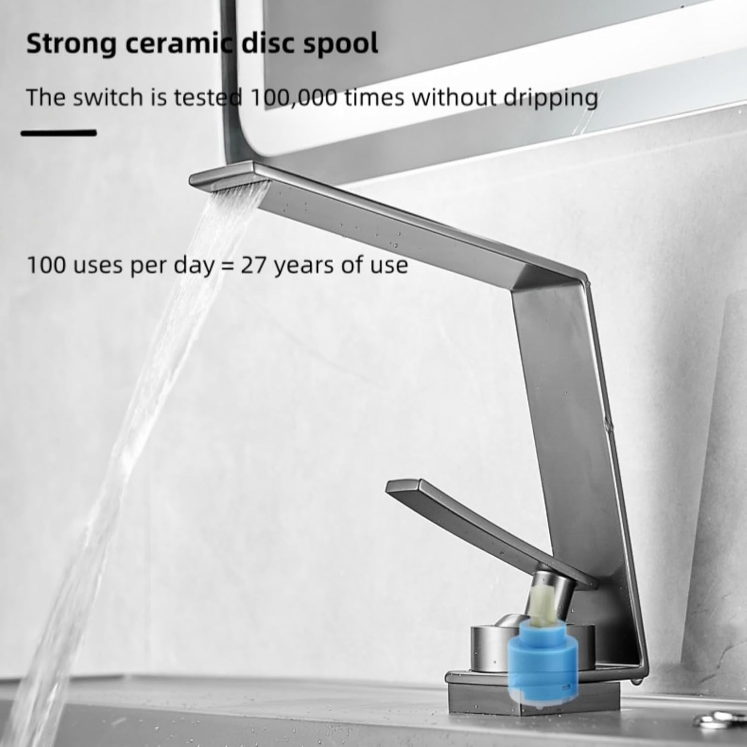 Bathroom Waterfall Matte Black Faucets, RV Restroom Basin Bar Lavatory Kitchen Commercial Vanity Sinks Water Replacement, Peerless Unique Modern 6 Inch Brass One 1 Hole Single Handle Spout