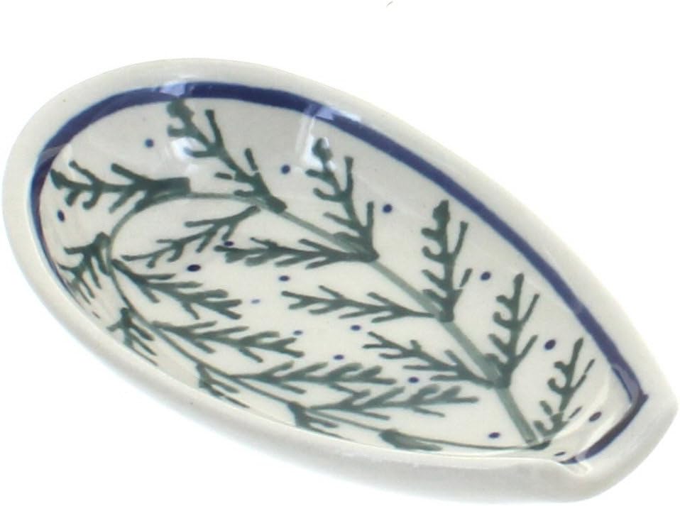 Blue Rose Polish Pottery - Red Jungle Flower Small Spoon Rest - 5.25" x 3.2" - Heat-Resistant Decorative Spoon Holder for Cooking