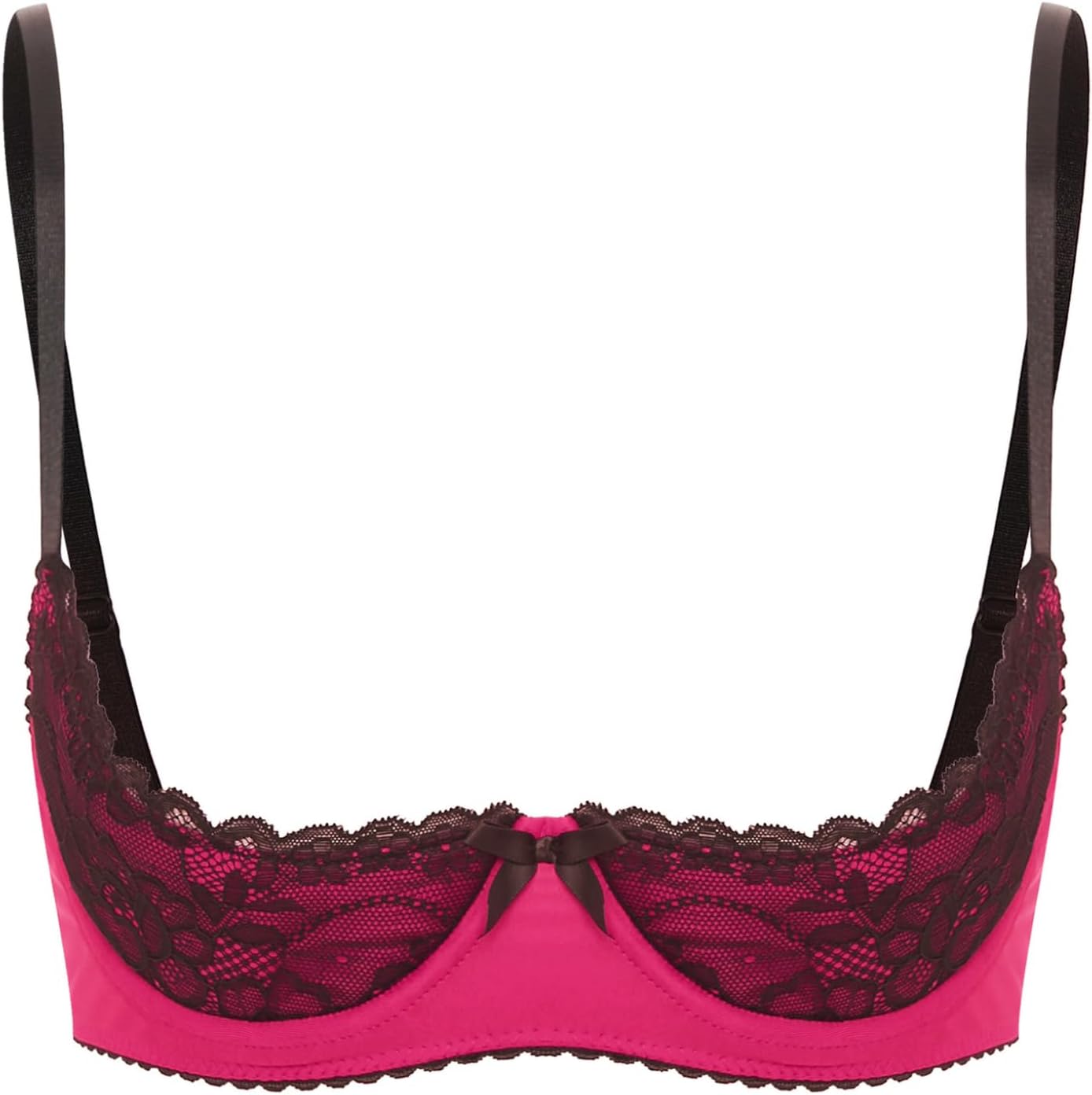 Oyolan Womens Sexy Lace Lingerie 1/4 Cups Bare Exposed Breast Underwire Push Up Balconette Bra Tops