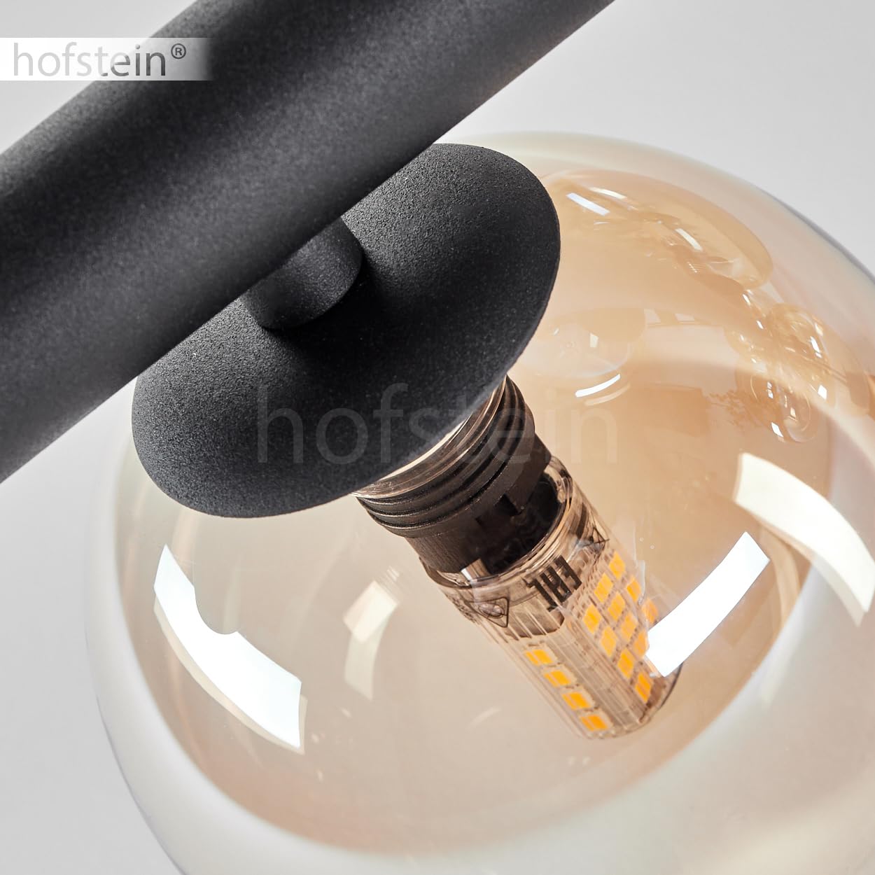 HOFSTEIN Lampadario Chehalis, lampada da soffitto in metallo/vetro in nero/ambra/fumé, illuminazione in stile moderno retrò/vintage con paralumi in vetro (Ø 10, 12, 15 cm), 10 x G9