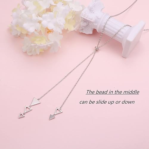 Miniatura 4 de FLYOW Collar Lariat de cadena larga, estilo simple, plata de ley 925, colgante de corazón ajustable en forma de Y