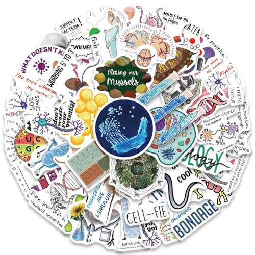 Biology Stickers |50Pcs Biological Sciences Waterproof Vinyl Decals for Water Bottles Bicycle Laptop Refrigerator Luggage Computer Mobile Phone Skateboard Bike Decor