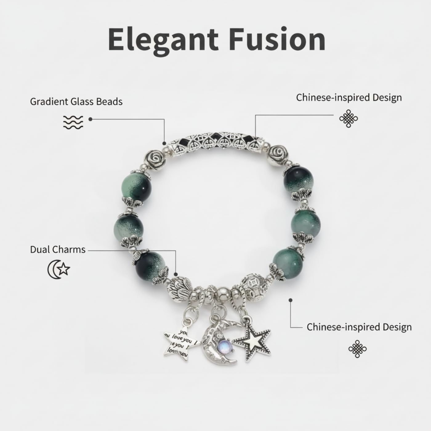 3Pack Hand Bracelet Valentine's Day Gifts, Retro bracelet, Bohemian style，Fashion Jewelry Beaded Bracelet with Silver Metal Yoga Chain Stretch Beach Bangle - Image 2