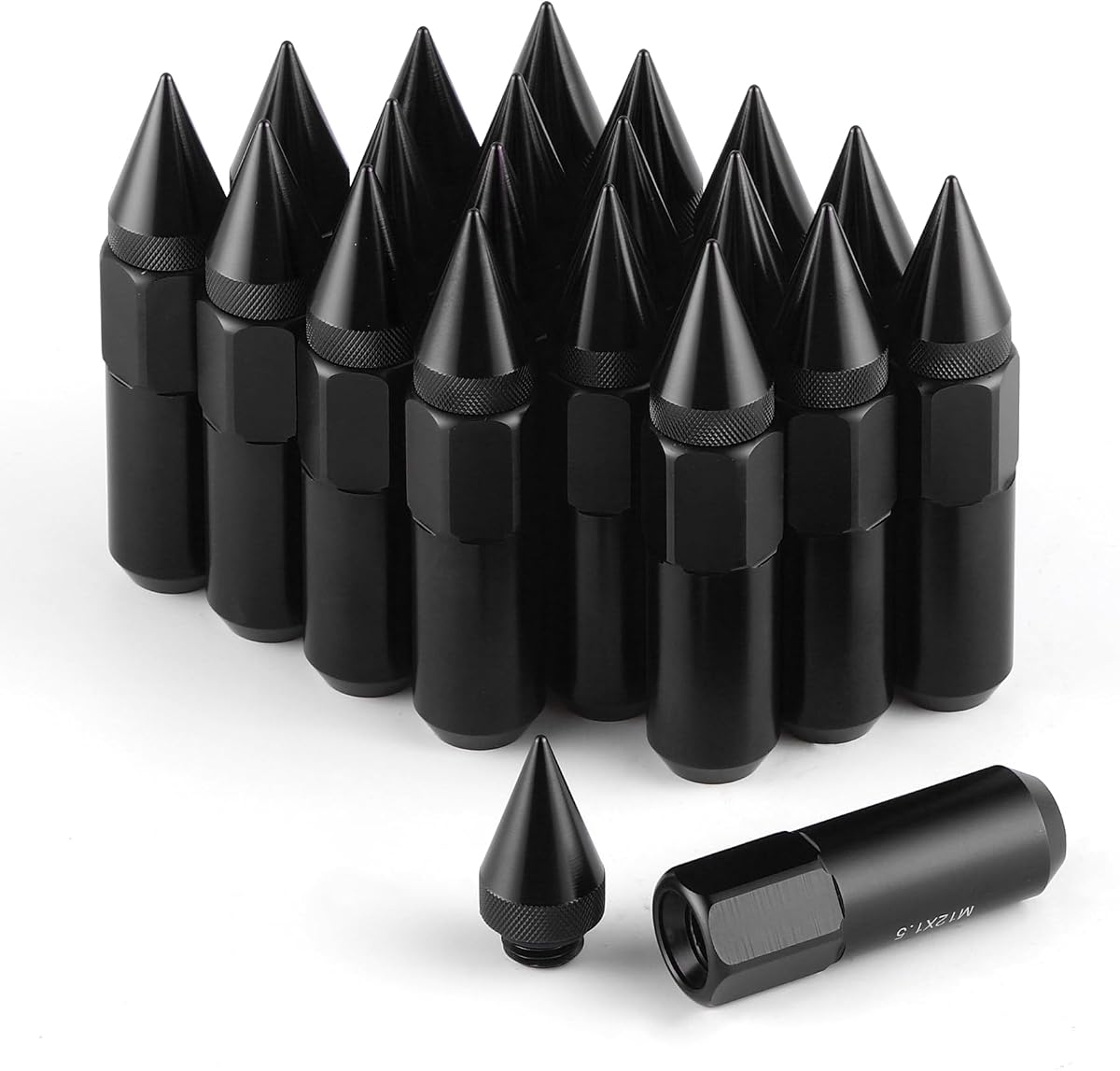 20PCS M12X1.5 Wheel Lug Nuts, Cap Spiked Extended Tuner 60mm Aluminum Wheels Rims Lug Nuts (Black)