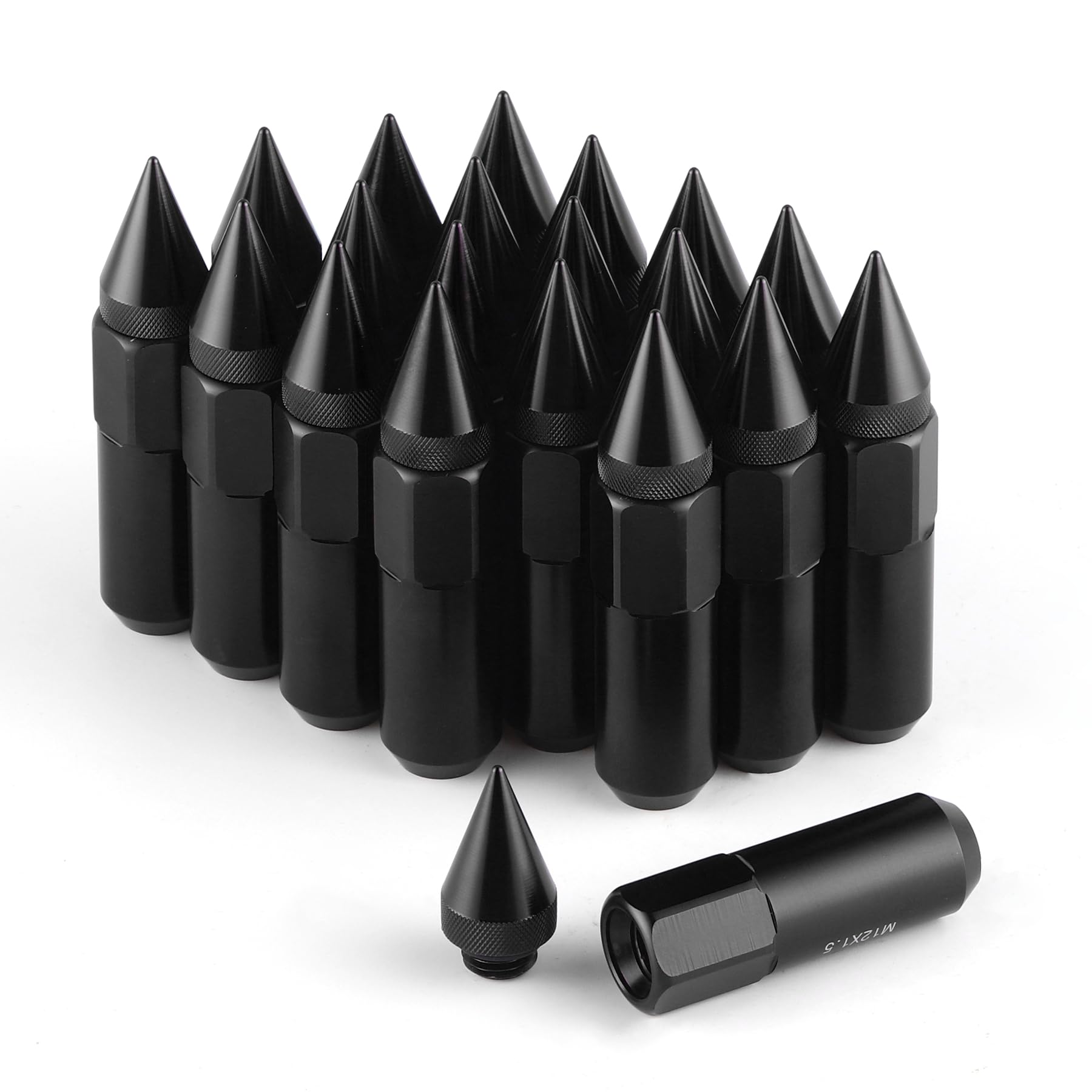 SINGARO 20PCS M14X1.5 Wheel Lug Nuts, Cap Spiked Extended Tuner 60mm Aluminum Wheels Rims Lug Nuts (Black)