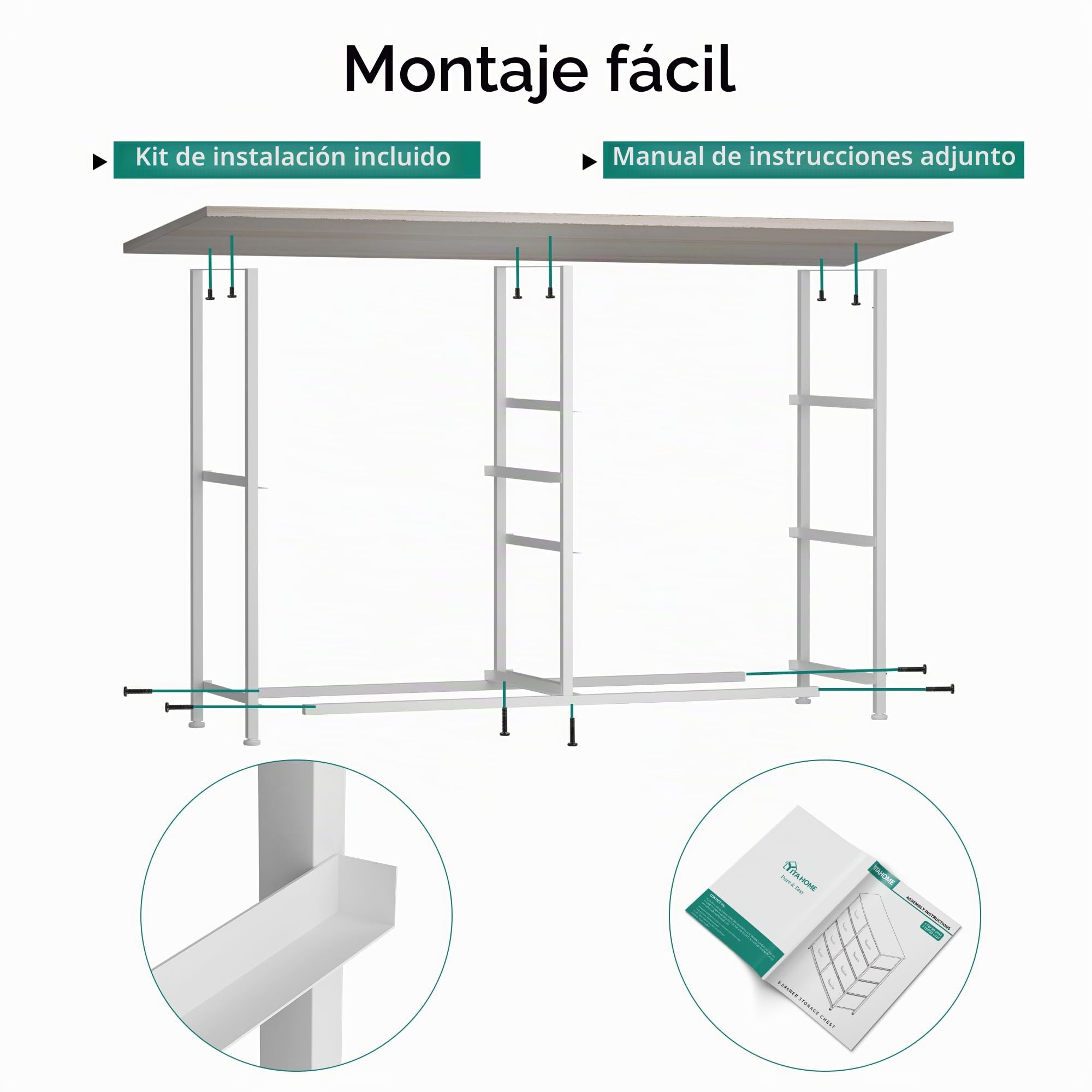 YITAHOME Comoda 5 Cajones,Cajonera de Tela,Sinfonier,Robusta Estructura metálica,para Dormitorio, Salón, Pasillo,Gris Claro