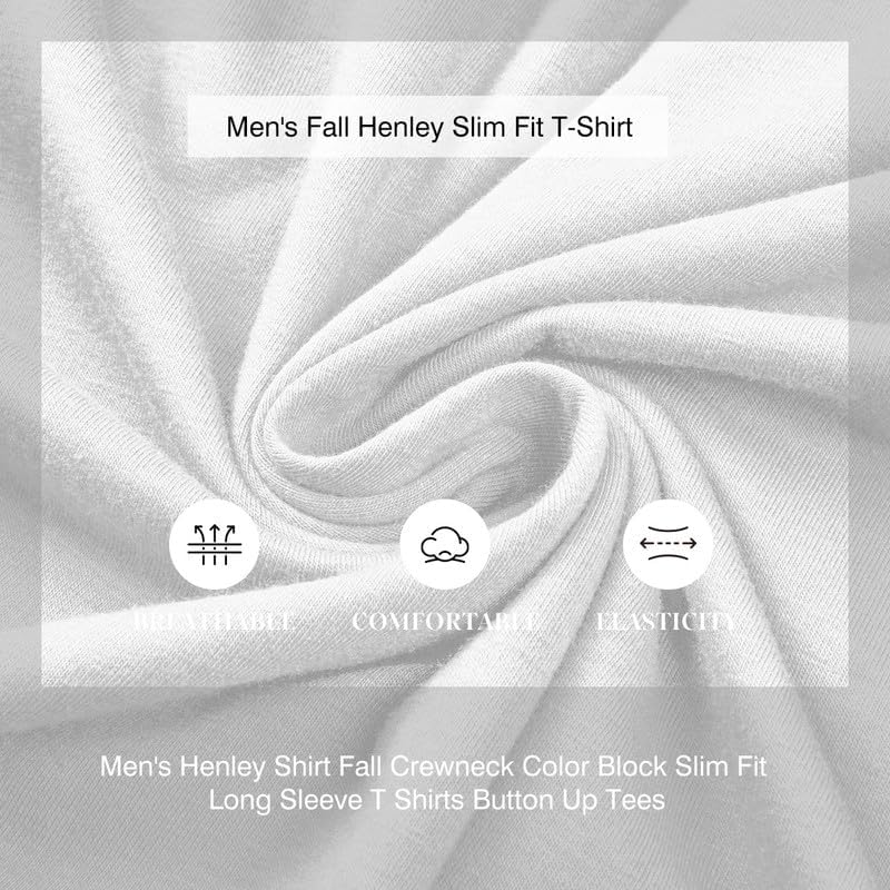 Men's Henley Shirt Fall Crewneck Color Block Slim Fit Long Sleeve T Shirts Button Up Tees - Image 7