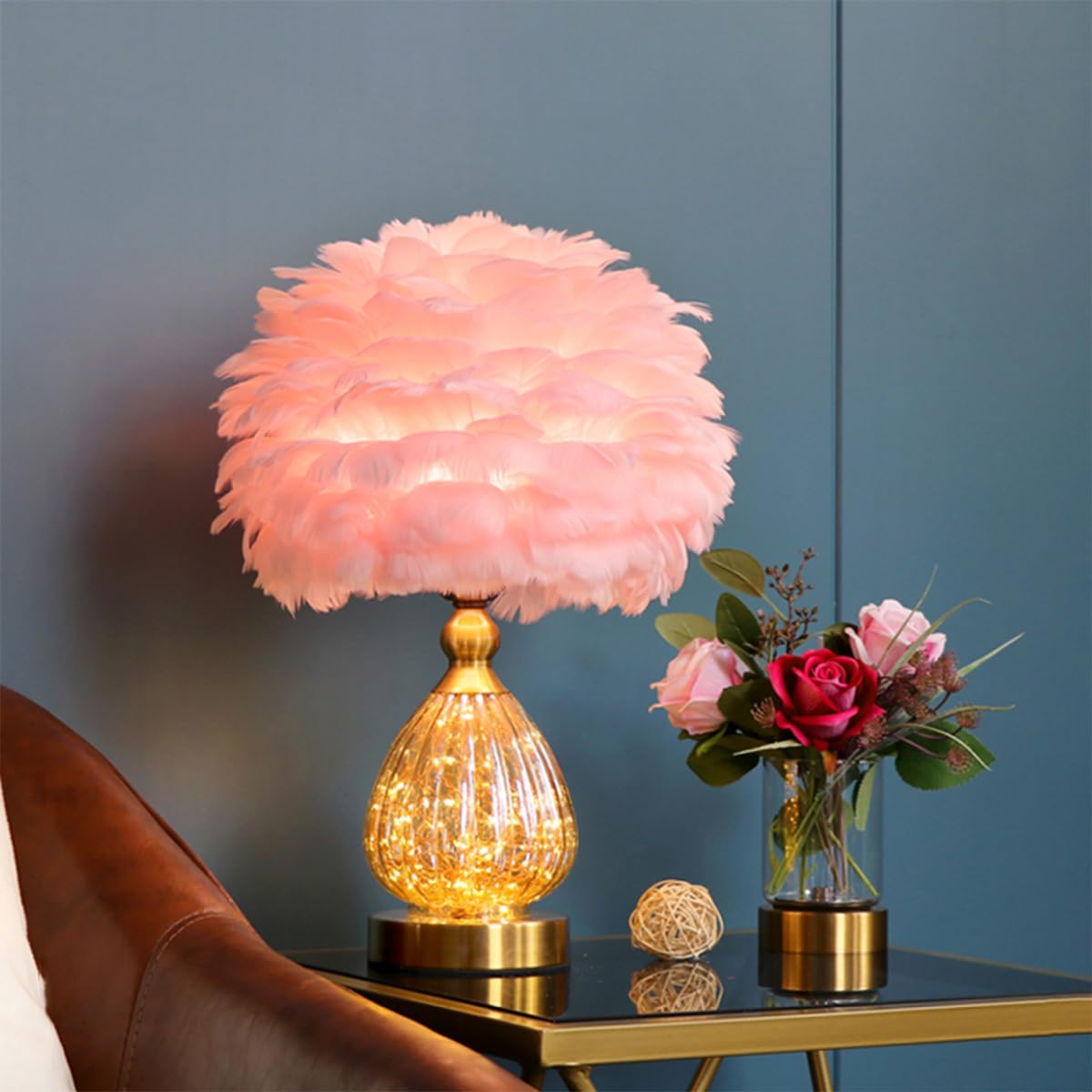 Kristall Feder Tischlampe mit Lichterkette, Romantische Luxus Nachttisch und Schreibtisch Beleuchtung für Wohnzimmer, Schlafzimmer, Hochzeitsgeschenk