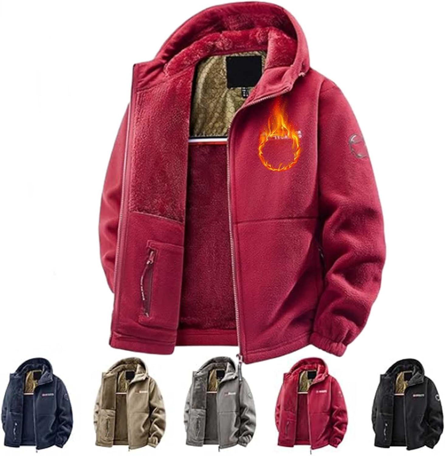 Double-Layer Fleece Hooded Jacket Mens Womens, Unisex 360-Degree Ultra-Warm Sherpa Jacket, Full-Zip Polar Sweatshirts