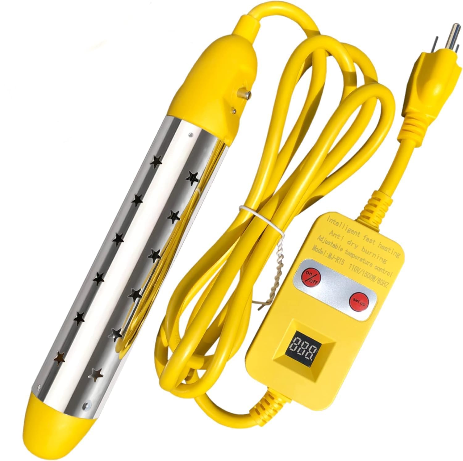 Photo 1 of KVNTOOLS Portable Water Heater – 1500W Immersion Heater for Bathtub with Switch Control, Bucket, Hot Tub, and Mini Inflatable Pool – Fast Heating with Rust-Resistant 304 Stainless Steel Cap(Yellow)