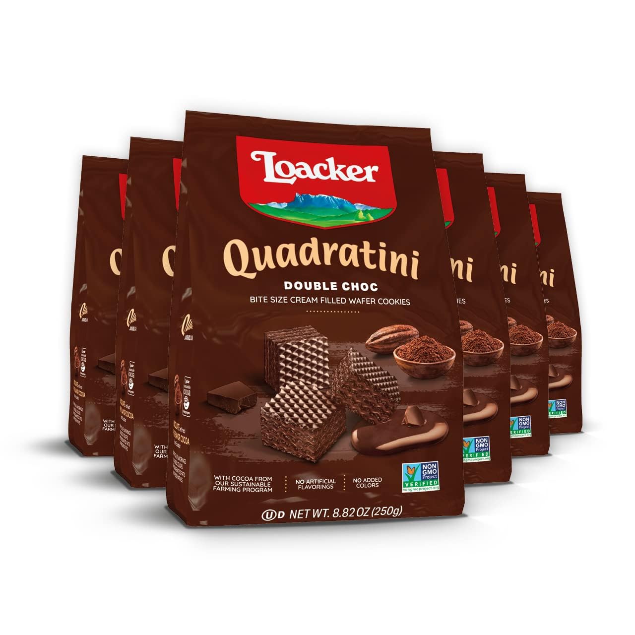 Loacker Double Chocolate Cream Filled Wafers Cookies, Quadratini, Preservatives Free, 8.82 Ounces (Pack Of 6)