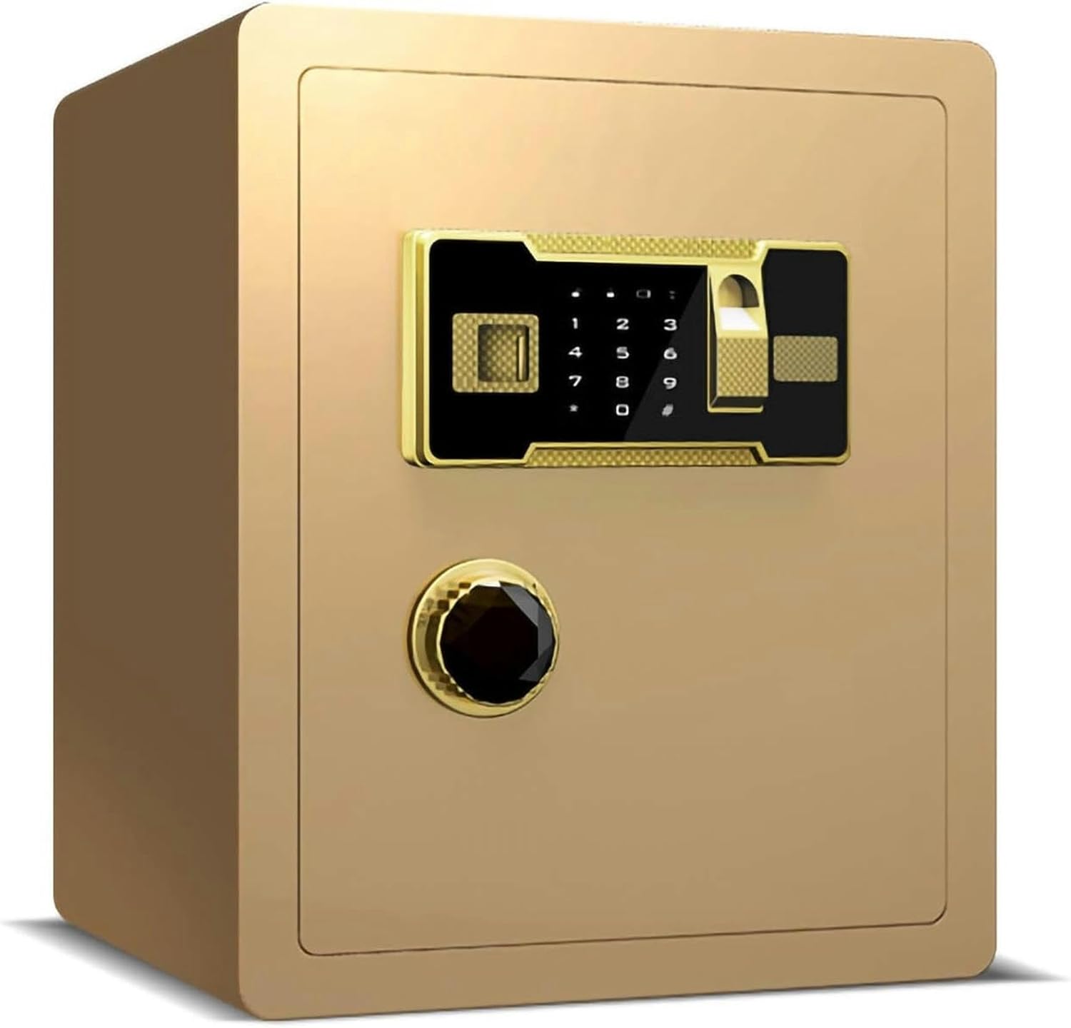 Steel Security Safe and Lock Box, Fingerprint Fire Resistant, Electronic password plus rotary handle, Lock Box Fireproof Safe with Digital Keypad, for Medicine Money Documents Valuables, Brown-1