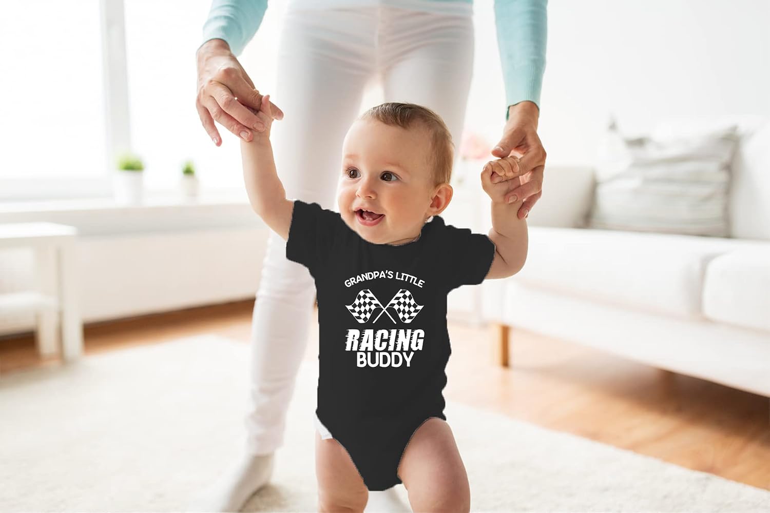 Belle Homie Grandpa's Little Racing Buddy - Funny Baby Essentials Bodysuit - Cute Newborn Baby Boy Clothes image 2