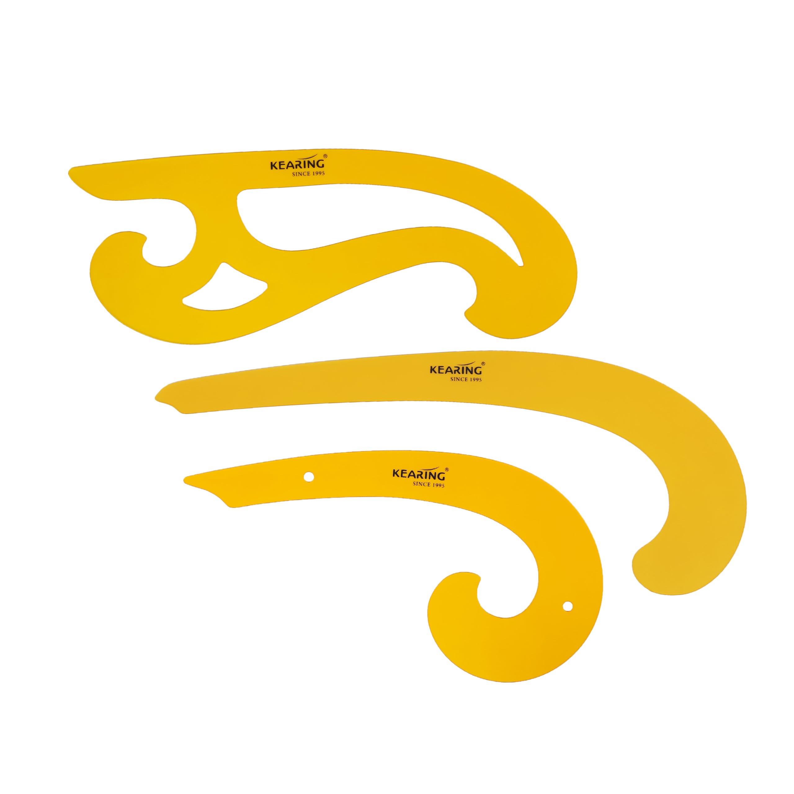 KEARING French Curve Ruler Template Set of 3pcs, Flexible Plastic Drafting Drawing Templates for Sewing, Pattern Making & Fashion Design