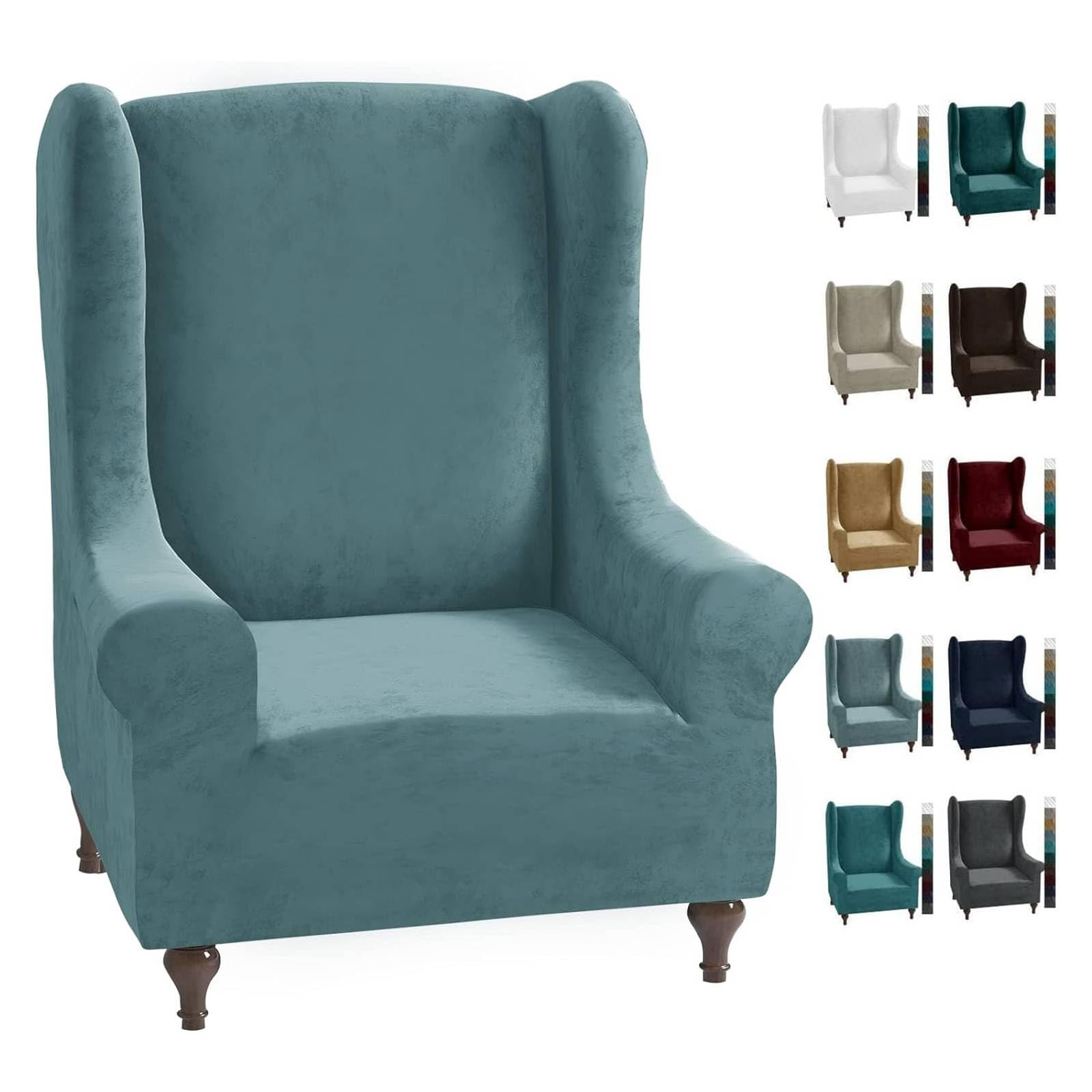 CHELZEN Stretch Velvet Wingback Chair Slipcover Soft Slipcovers for Wingback Chairs Wing Chair Cover with Elastic Bottom (Wing Chair