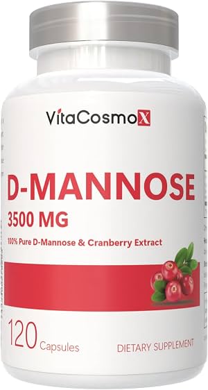 D-Mannose con Extracto de Arándano, Cápsulas Veganas 120 Count Mezcla de 3500 mg, 100% Vegetariano, No-GMO y Sin Gluten Cápsula 120 Count (Paquete de 1)
