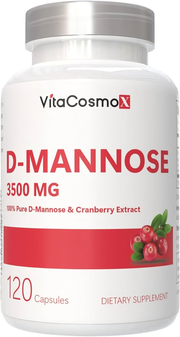 D-Mannose con Extracto de Arándano, Cápsulas Veganas 120 Count Mezcla de 3500 mg, 100% Vegetariano, No-GMO y Sin Gluten Cápsula 120 Count (Paquete de 1)